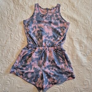 Athleta Girl size Medium or 8/10 tank romper, pink and gray tye dye effect